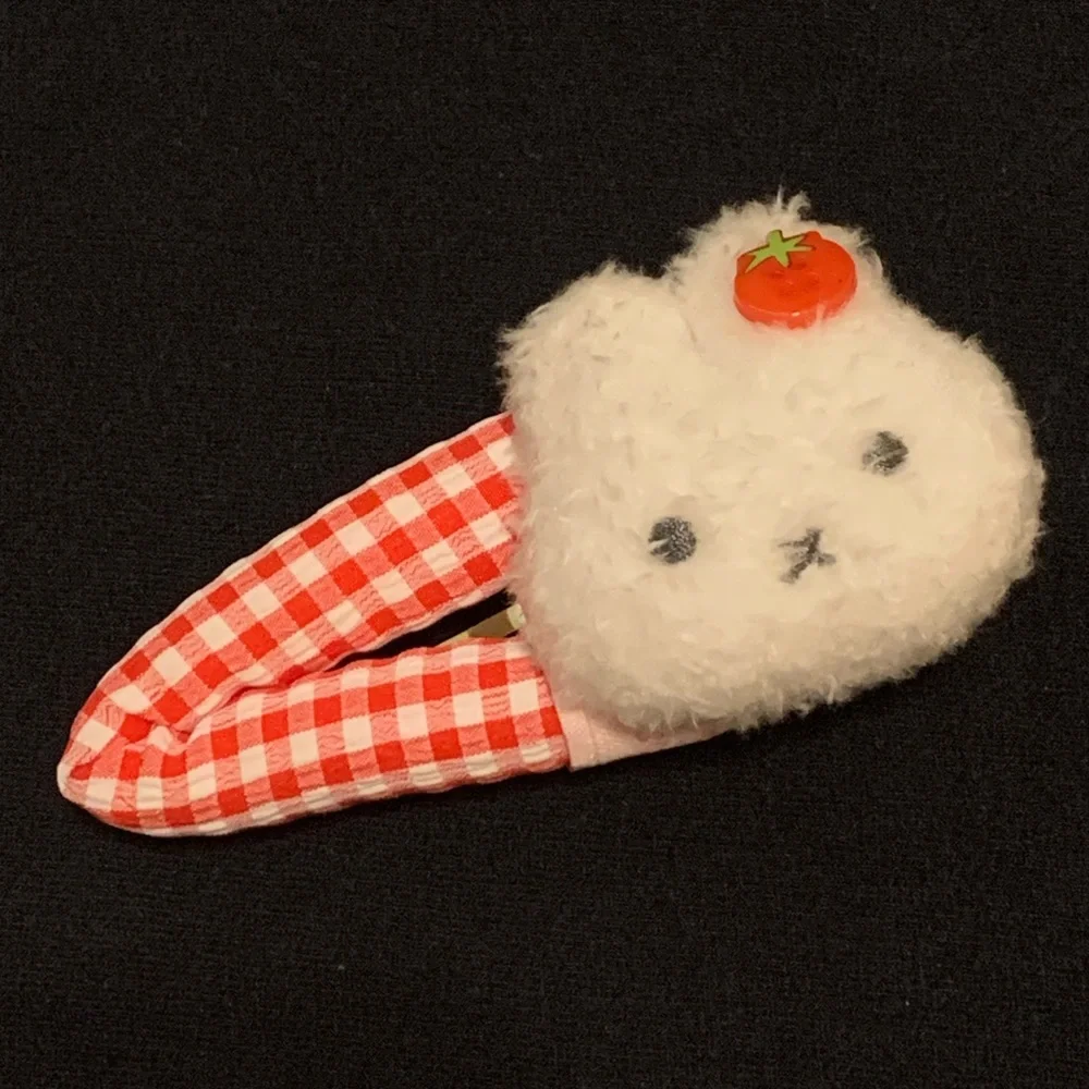 White Bunny Rabbit Gingham Plaid Oversized Hair Clip